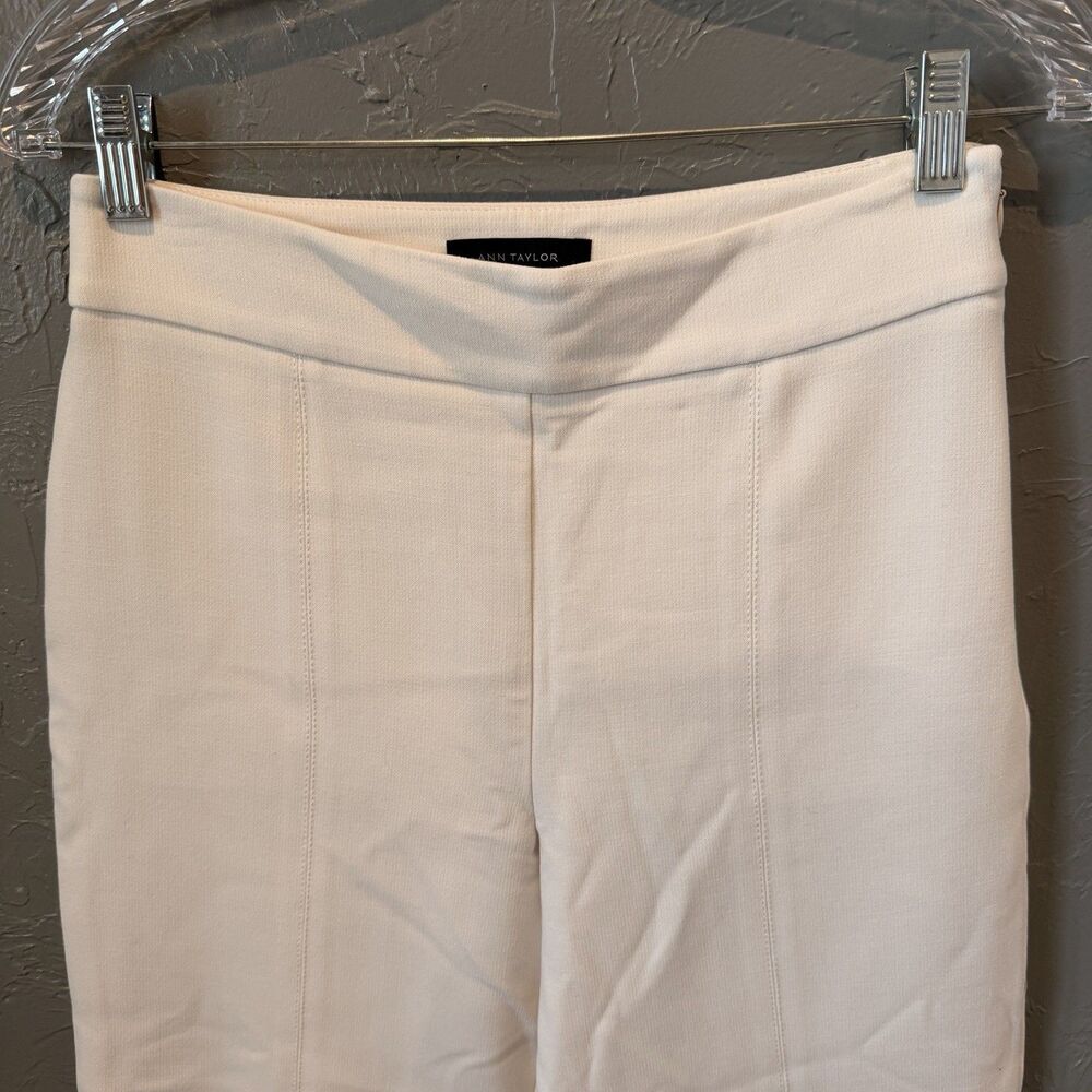 Ann Taylor Ivory Cropped Straight Leg Career Pants Stretch Side Zip 2 Minimalist - Picture 4 of 14